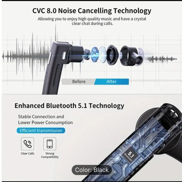 NWT ~ Wireless Headset ~ Siri ~ Mute~ Long Battery Life~ Bluetooth ~Noise Cancel - Picture 8 of 11